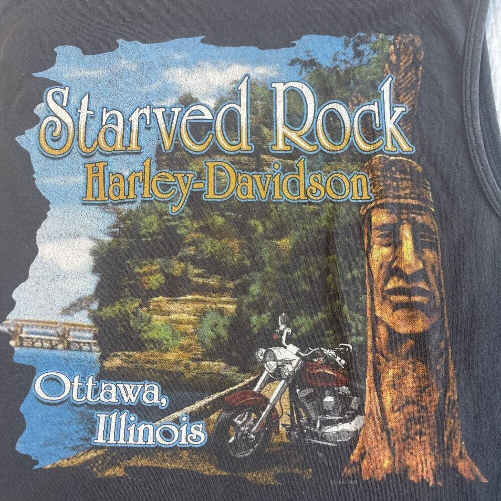 Harley Davidson Mens M Sleeveless Black Tee-Shirt Starved Rock Ottawa Illinois - Picture 2 of 8